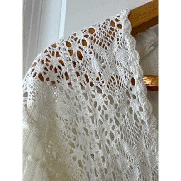 Anthropologie New Ivory Mixed Lace Knit Cropped Sweater Size Medium - Picture 11 of 12